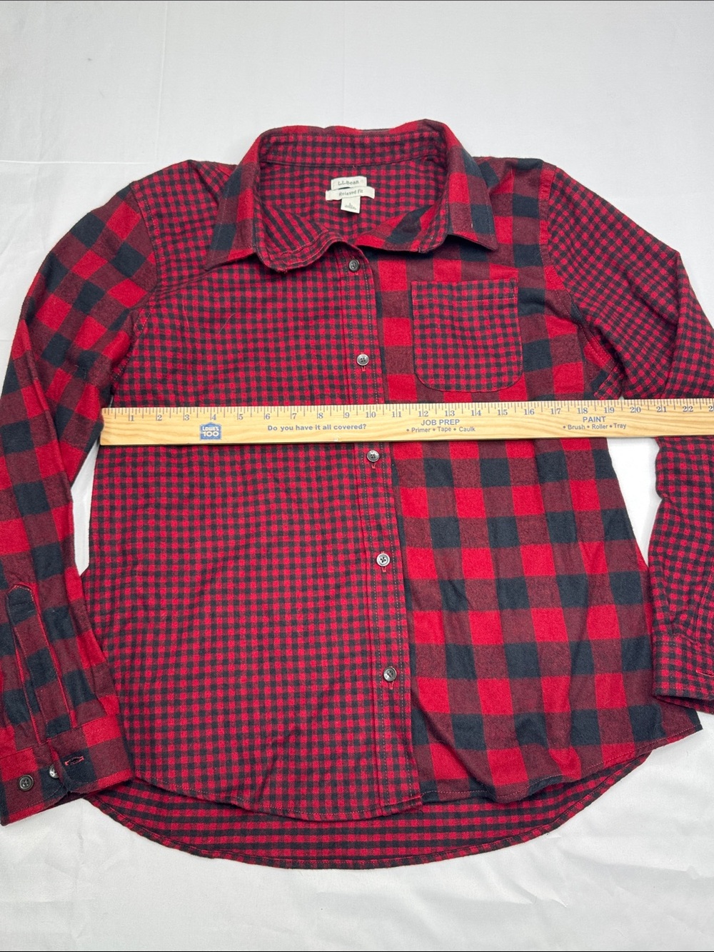 LL Bean Women's Red Black Buffalo Check Plaid Relaxed Fit Flannel Shirt L large - Picture 3 of 6